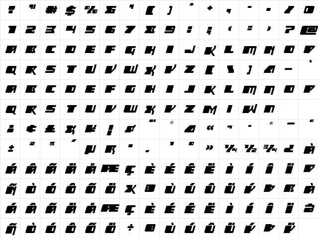 Space Runner Expanded Italic Regular Character Map Space Runner Expanded Italic Regular Character Map