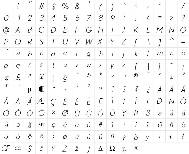 DTLNobelT Light Italic Character Map DTLNobelT Light Italic Character Map