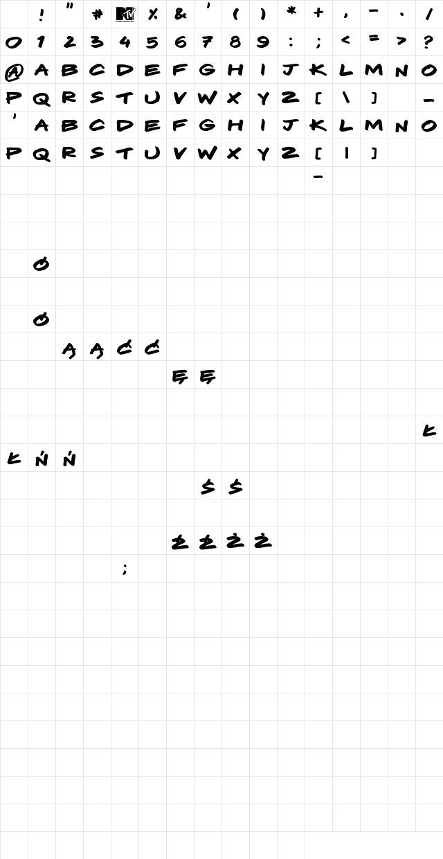 Komix Regular Character Map