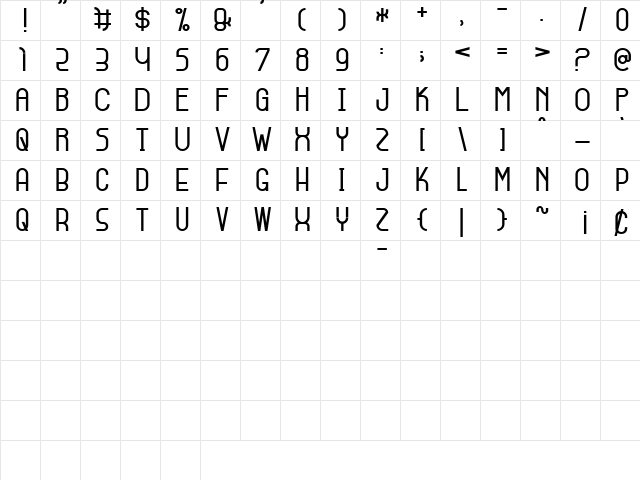 Skinny Buttom Regular Character Map