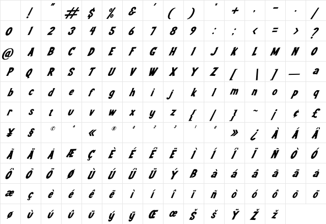 Youth Wright Italic Regular Character Map Youth Wright Italic Regular Character Map