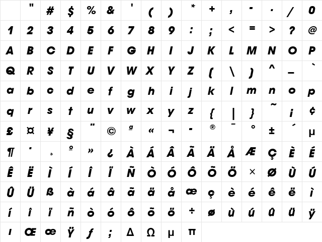 AvantGardeMdITC Bold Italic Character Map AvantGardeMdITC Bold Italic Character Map