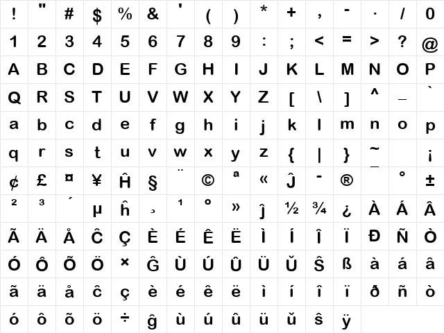 Arial Rounded MT Eo Bold Bold Character Map