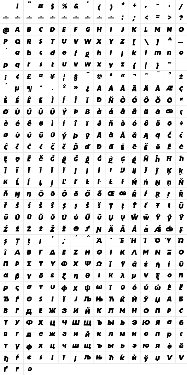Unigeo64 Trial Extrabold Italic Character Map