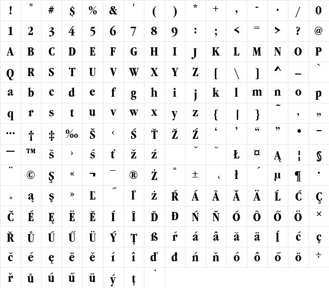 GaramItcTEECon Bold Bold Character Map GaramItcTEECon Bold Bold Character Map