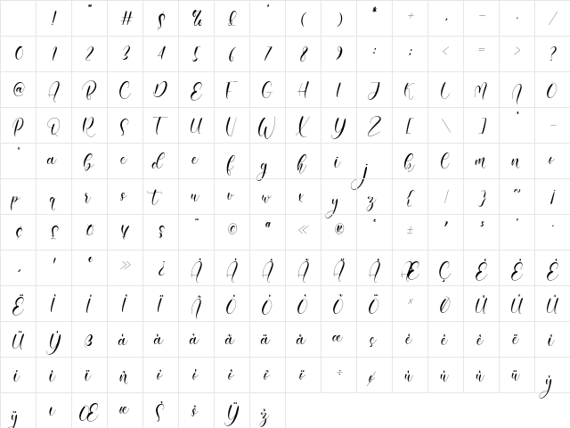 Amiela Regular Character Map Amiela Regular Character Map