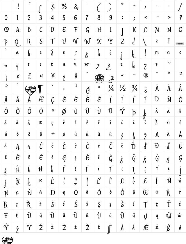 SonOfTime Regular Character Map SonOfTime Regular Character Map