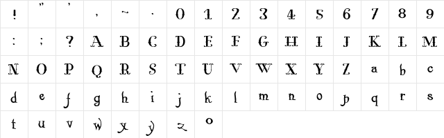 Pugsley Upright Character Map Pugsley Upright Character Map