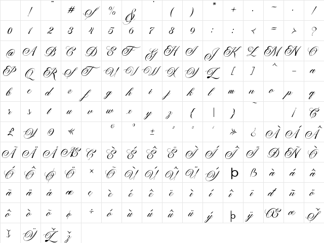 Paperlight Script Regular Character Map
