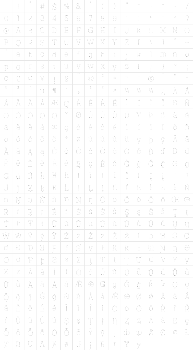 Austral Slab Maplines Thin Character Map Austral Slab Maplines Thin Character Map