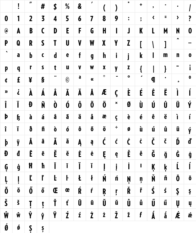 Verlag Compressed Black Character Map