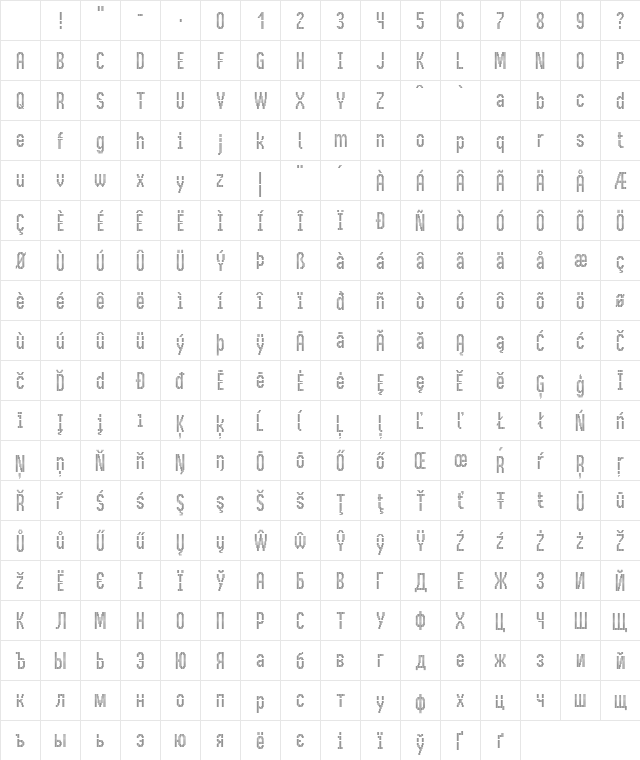 BusMatrix Condensed Character Map BusMatrix Condensed Character Map