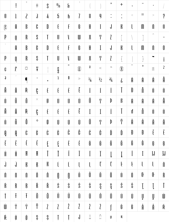 ZT Break Fast Thin Regular Character Map