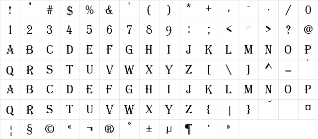 a_AlgeriusNr Regular Character Map