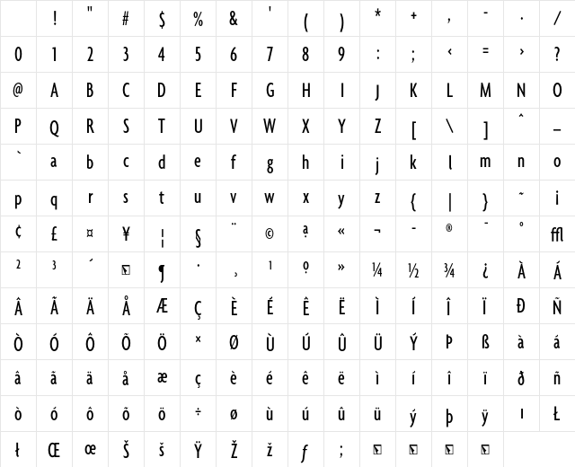Agenda MediumExtraCondensed Character Map Agenda MediumExtraCondensed Character Map