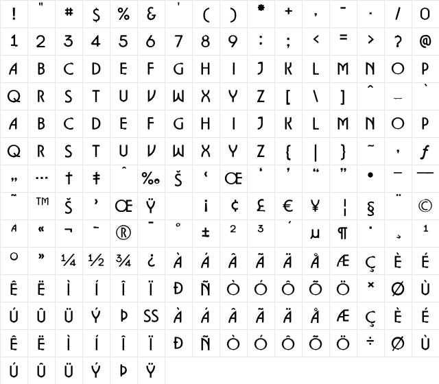 a_LancetRgh Regular Character Map a_LancetRgh Regular Character Map