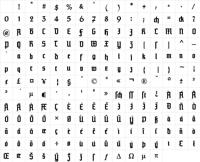 TypographerTextur Bold Character Map