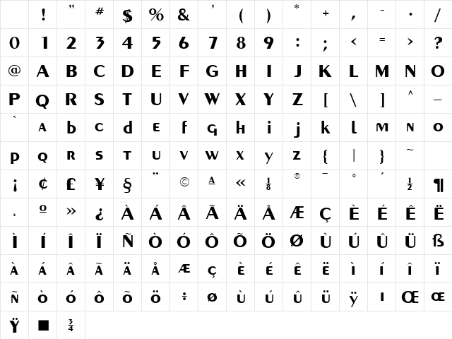 Paquete SSi Bold Character Map Paquete SSi Bold Character Map