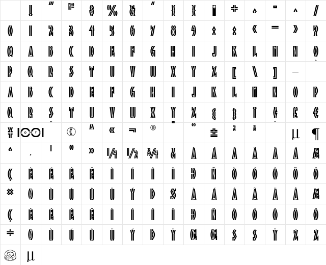 Tropicana NF Regular Character Map