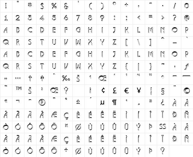 a_LancetShd Regular Character Map a_LancetShd Regular Character Map