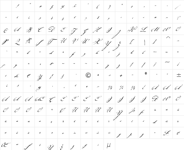 Johann Sparkling ITC Light Italic Character Map Johann Sparkling ITC Light Italic Character Map