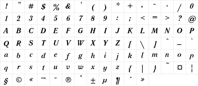 LiteraturnayaC Bold Italic Character Map