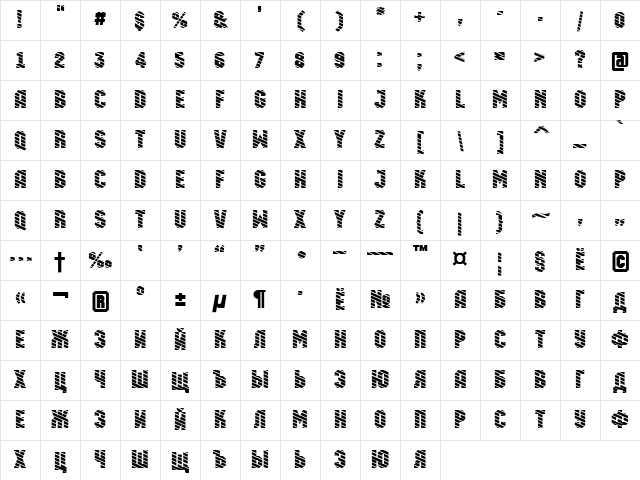 a_MachinaOrtoDgStr Bold Character Map