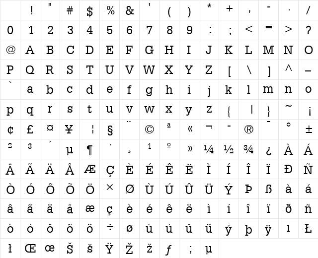 Glypha LT Regular Character Map Glypha LT Regular Character Map