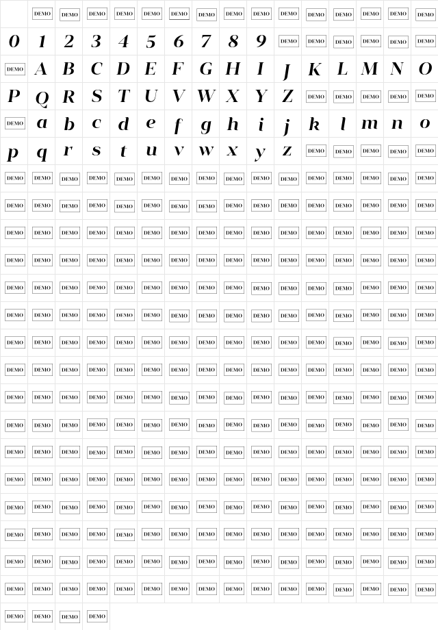 Vendura SemiBoldItalicDemo Character Map