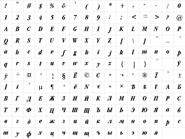 Garamondcond Bold Italic Character Map