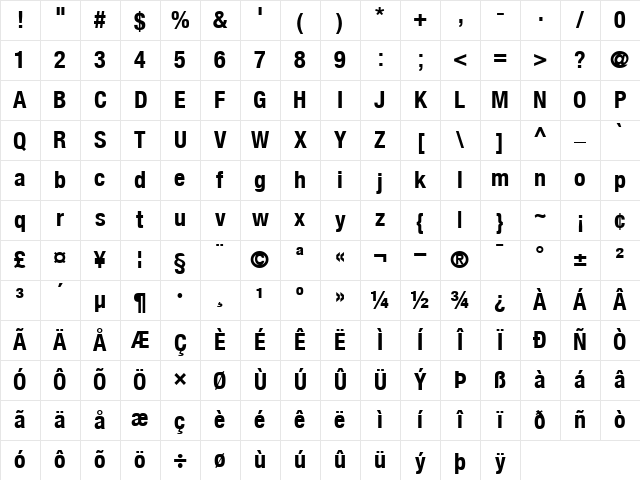 HelveticaNeue Cond Bold Character Map