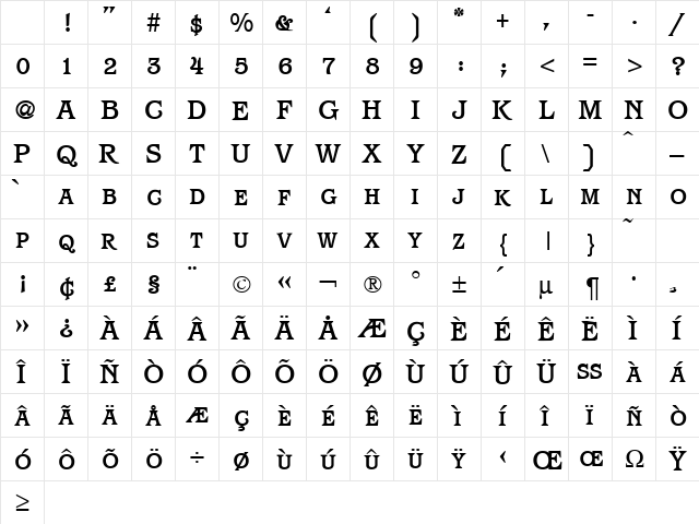 ParagonSmc Bold Character Map