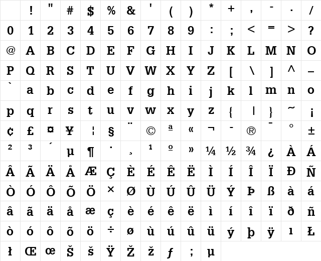 Glypha LT Bold Character Map Glypha LT Bold Character Map
