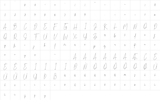 Bright Salkiy Regular Character Map