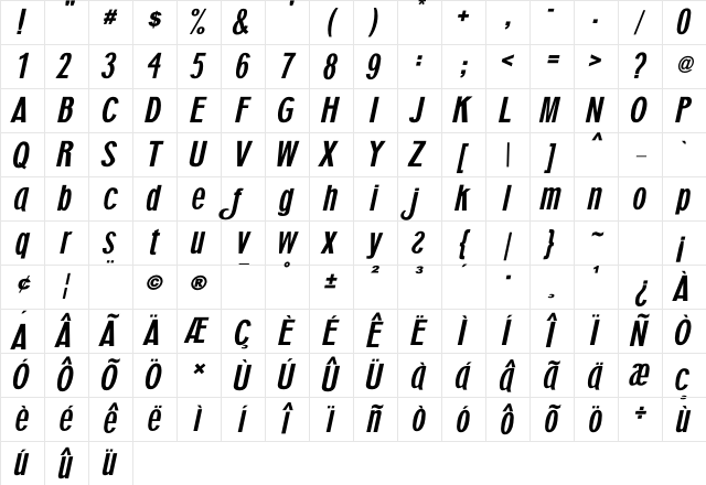 5AM Superchalmers Italic Character Map 5AM Superchalmers Italic Character Map
