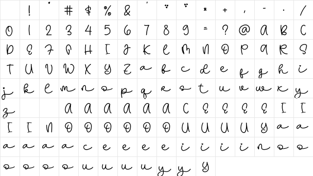 Hanimoon Regular Character Map