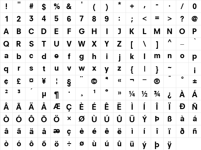 ParallaxSSK Bold Character Map