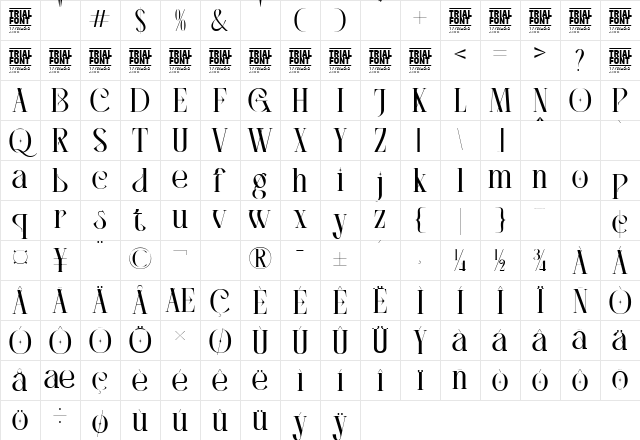 PARANOID CHARACTER DEMO Regular Character Map
