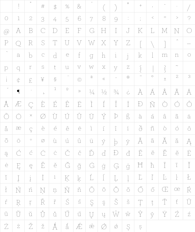 ArcherPro Thin Character Map ArcherPro Thin Character Map