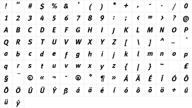 MetaBoldCELF Italic Character Map