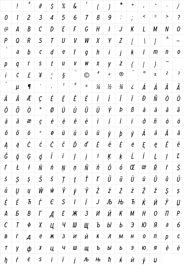 Expressway Cd Bk Italic Character Map