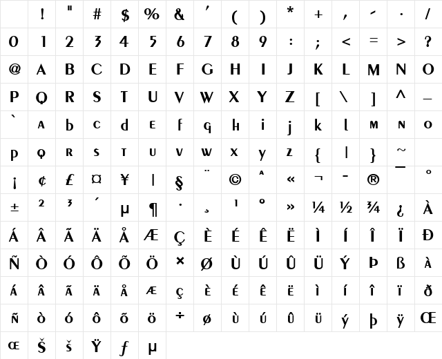 Pare Bold Character Map Pare Bold Character Map