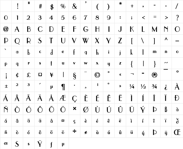 Parisien Bold Character Map Parisien Bold Character Map