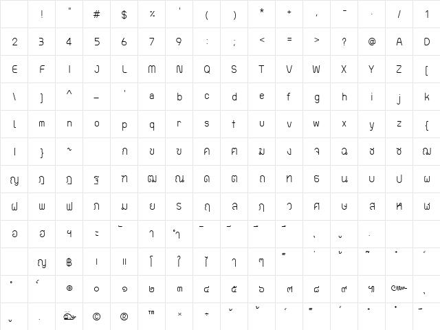 TP Tankhun Regular Character Map TP Tankhun Regular Character Map