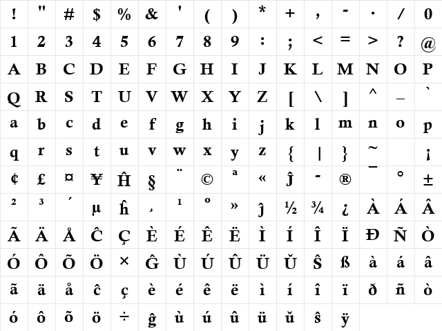 Calisto MT Eo Bold Character Map