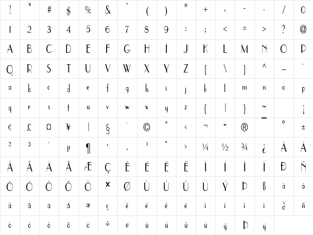 Parisien Condensed Normal Character Map Parisien Condensed Normal Character Map