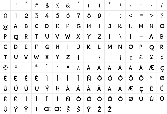WaveContempo Regular Character Map WaveContempo Regular Character Map