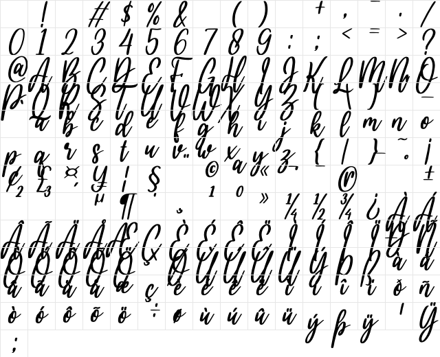 hello bella italic Italic Character Map