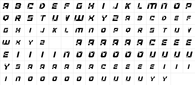 ACCELERARE Demo Italic Character Map