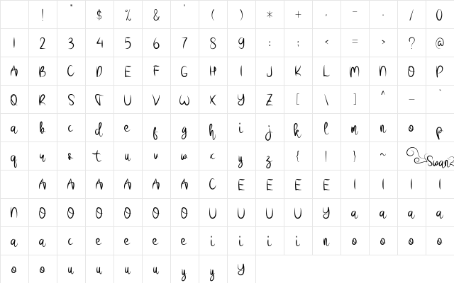 Swan Regular Character Map